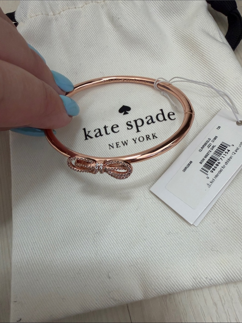 Brand new kate spade rose gold bow crystal bangle bracelet
